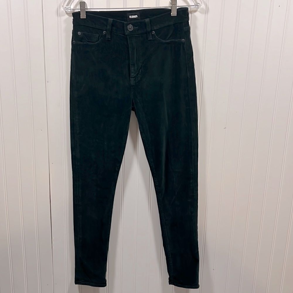 Hudson high rise dark green velour skinny jean